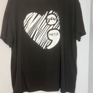 Black Graphic Tee with Heart Design